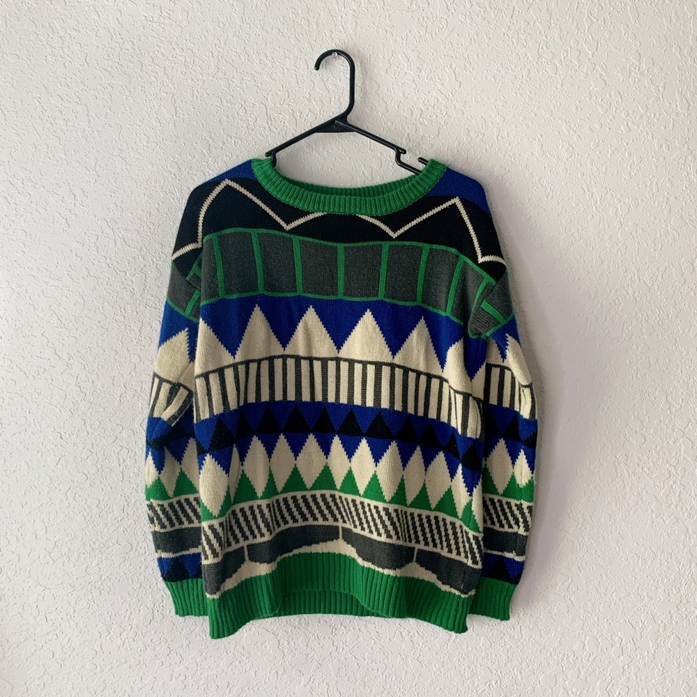 Green & Blue Geometric Small Sweater